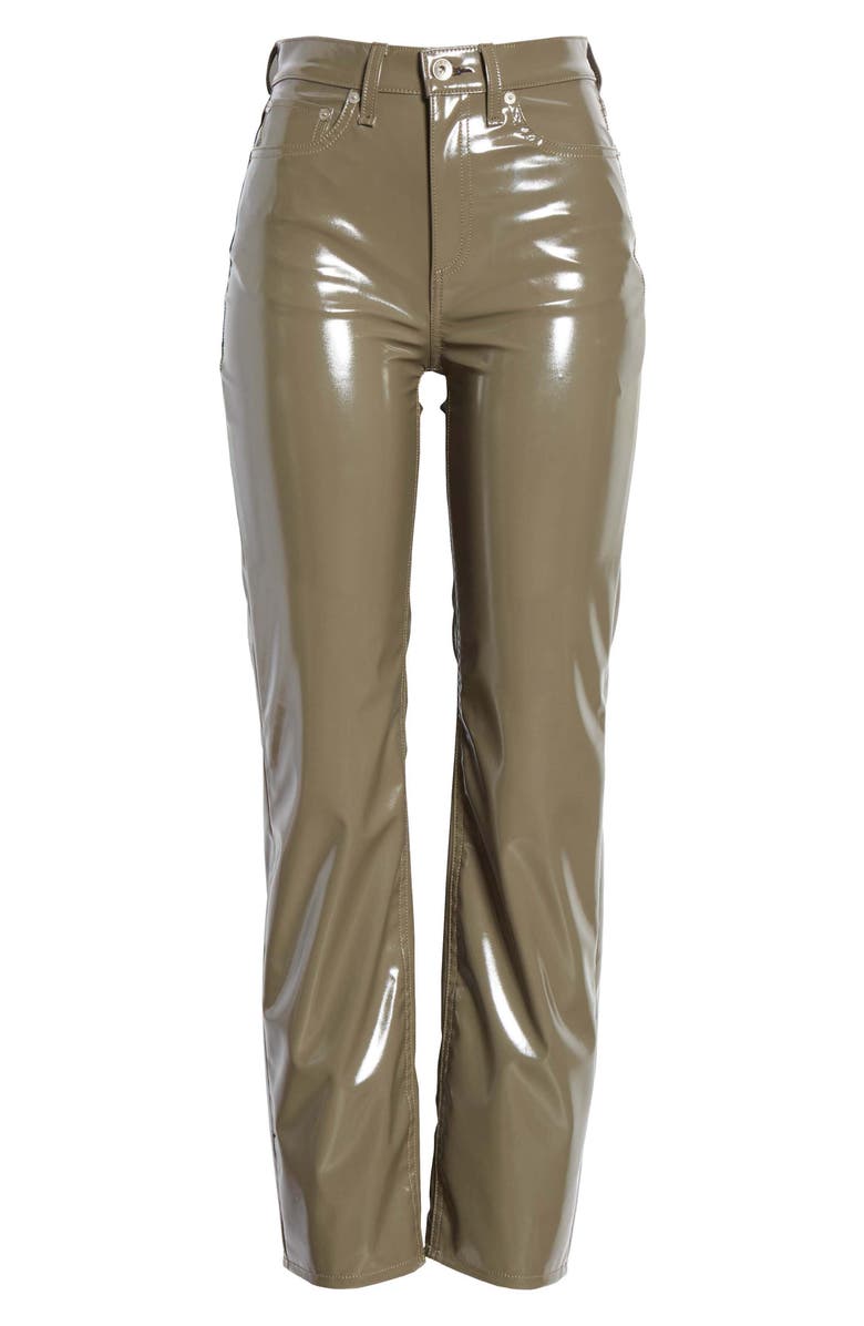 rag & bone Nina High Waist Vinyl Cigarette Pants, Alternate, color, Army
