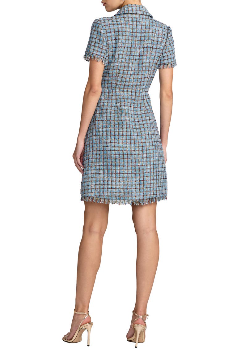 Collared Tweed Mini Dress With Fringe Trim, Alternate, color, Blue Multi