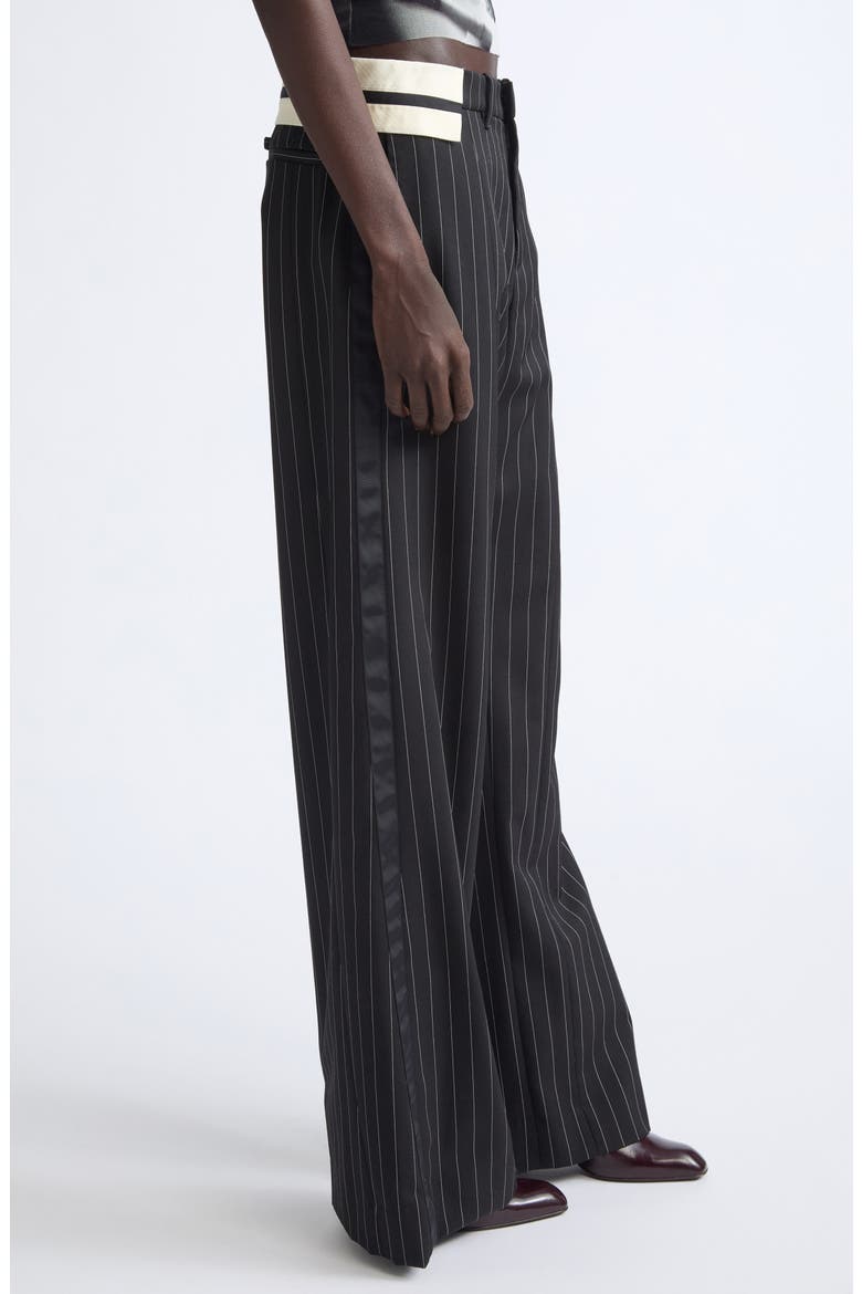 Exposed Waistband Pinstriped Wide Leg Trousers, Alternate, color, BLACK/ WHITE