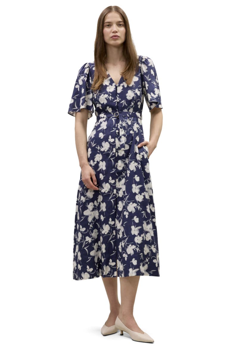 Bea Linen Maxi Dress, Main, color, Navy Combo