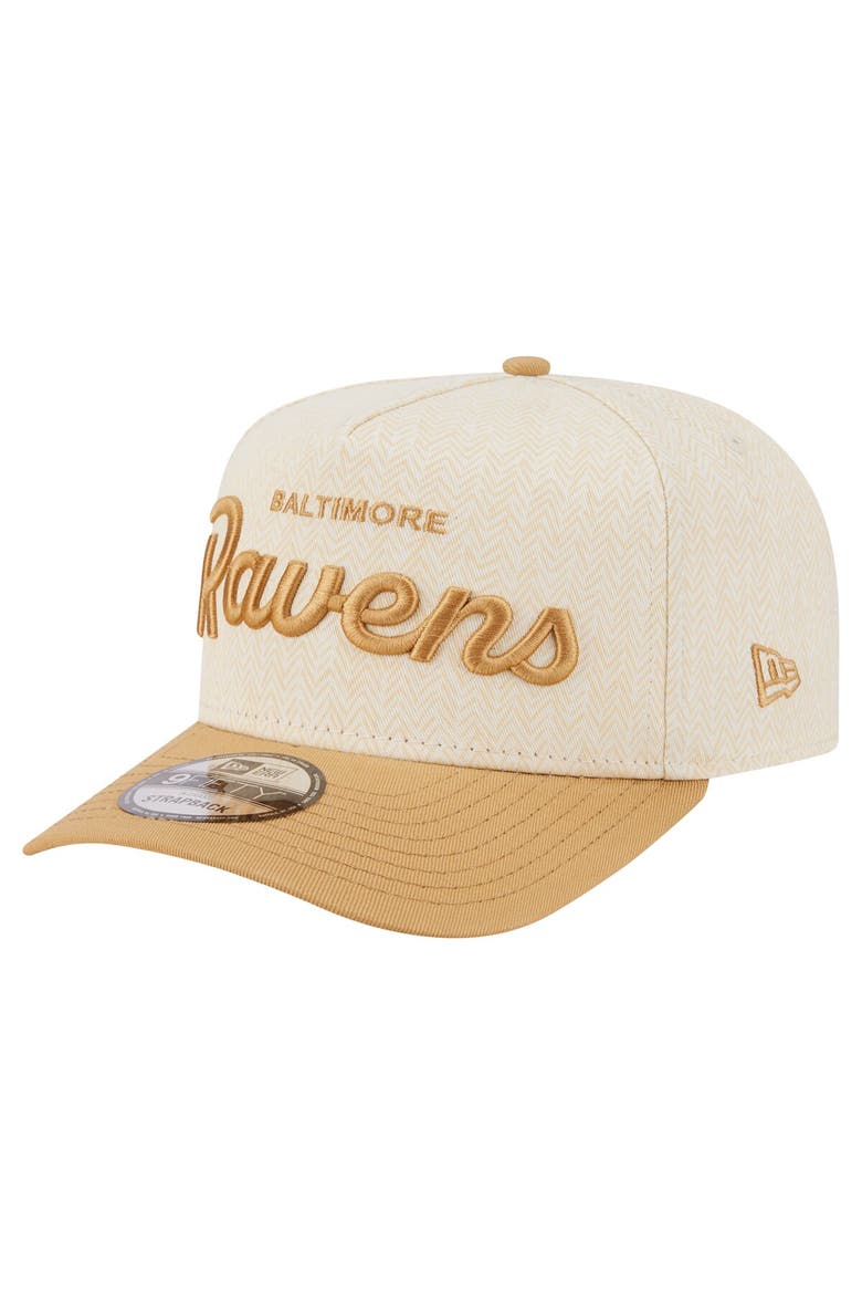Men's New Era  Cream Baltimore Ravens Herringbone 9FIFTY A-Frame Snapback Hat, Alternate, color, Cream