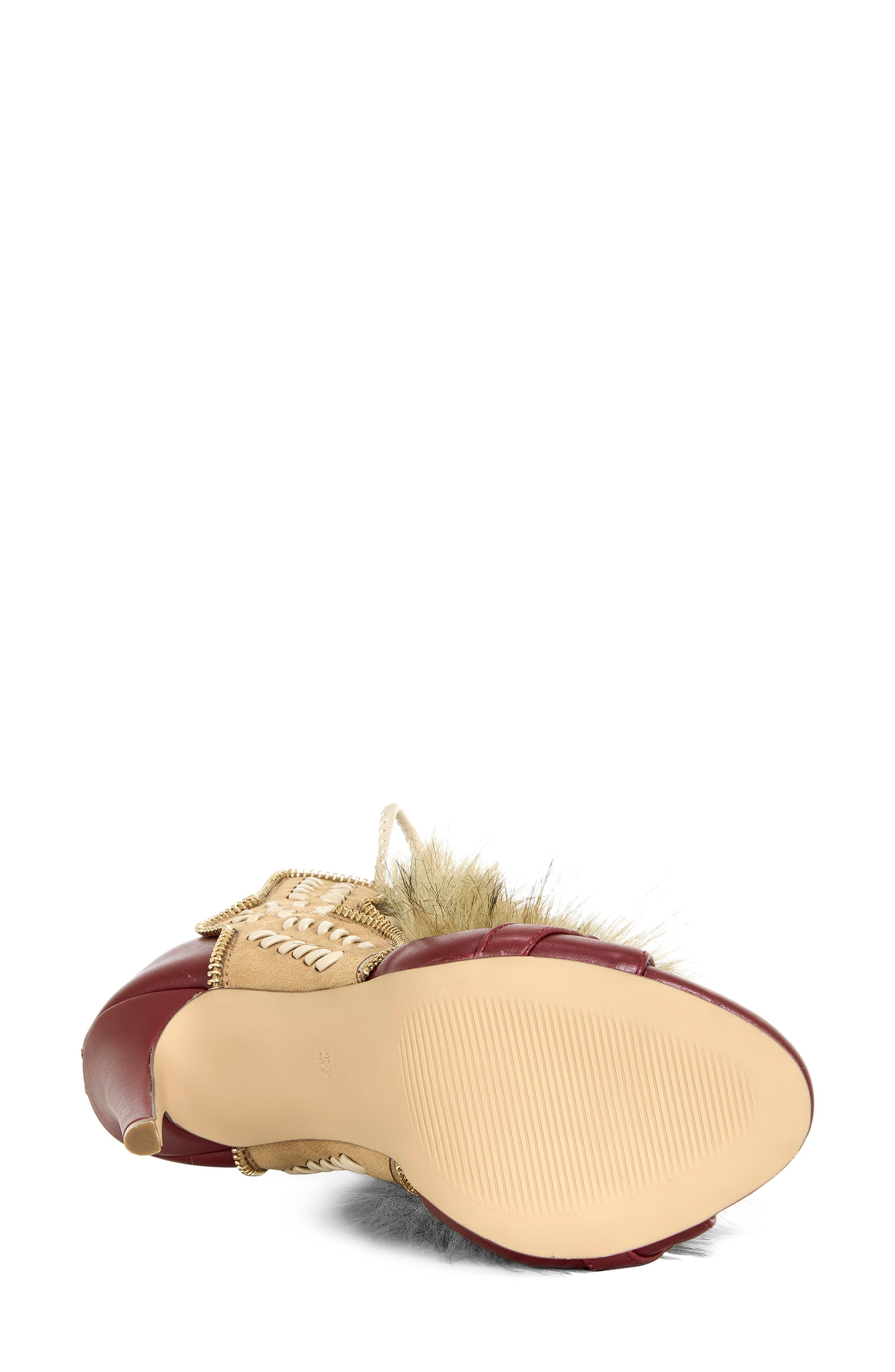 Shainy Faux Fur Open Toe Bootie, Alternate, color, BURGUNDY MULTI