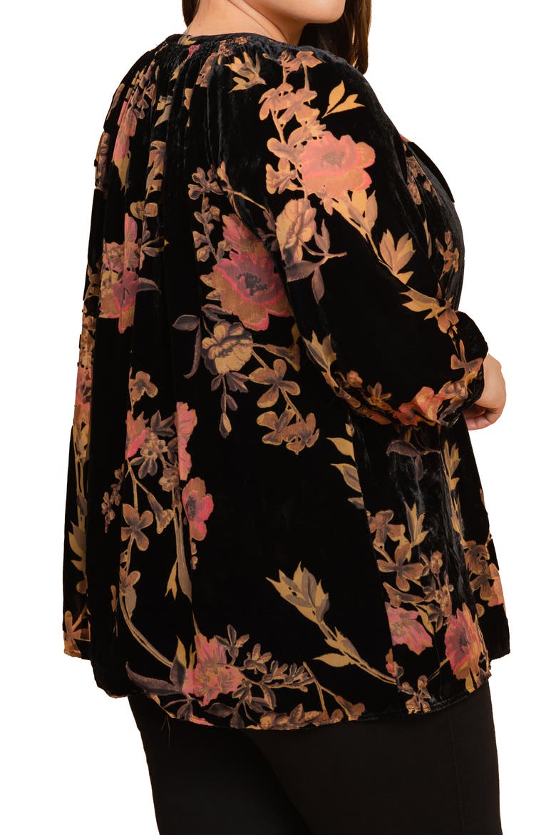 Daniel Rainn Split Neck Velvet Burnout Top, Alternate, color, H850 BLACK