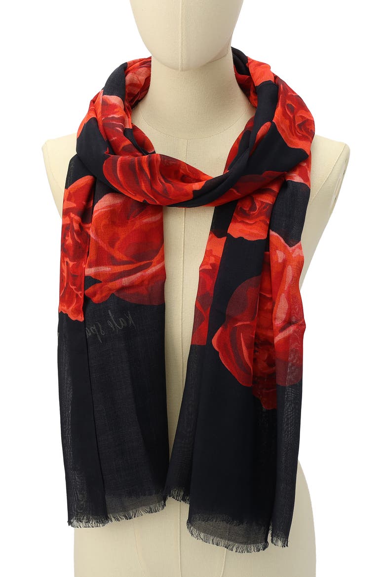 charming rose oblong scarf, Alternate, color, PLANETARY NAVY