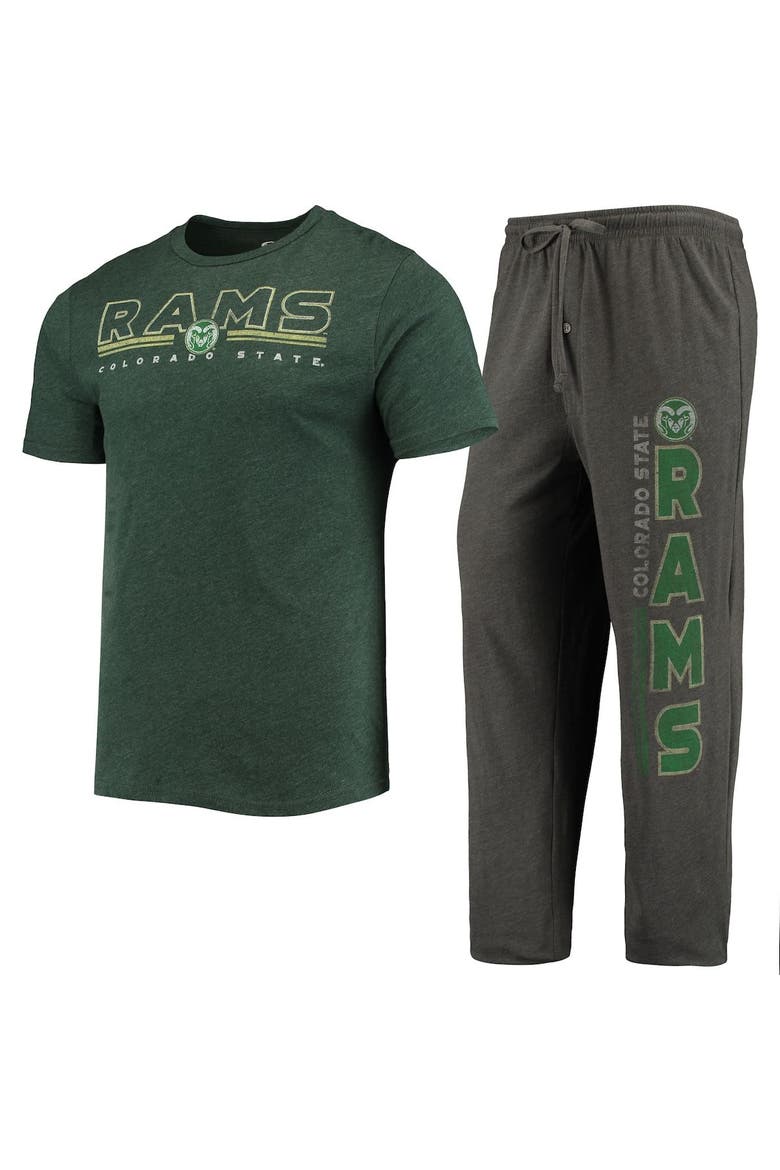 Men's Concepts Sport Heathered Charcoal/Green Colorado State Rams Meter T-Shirt & Pants Sleep Set, Main, color, Heather Charcoal