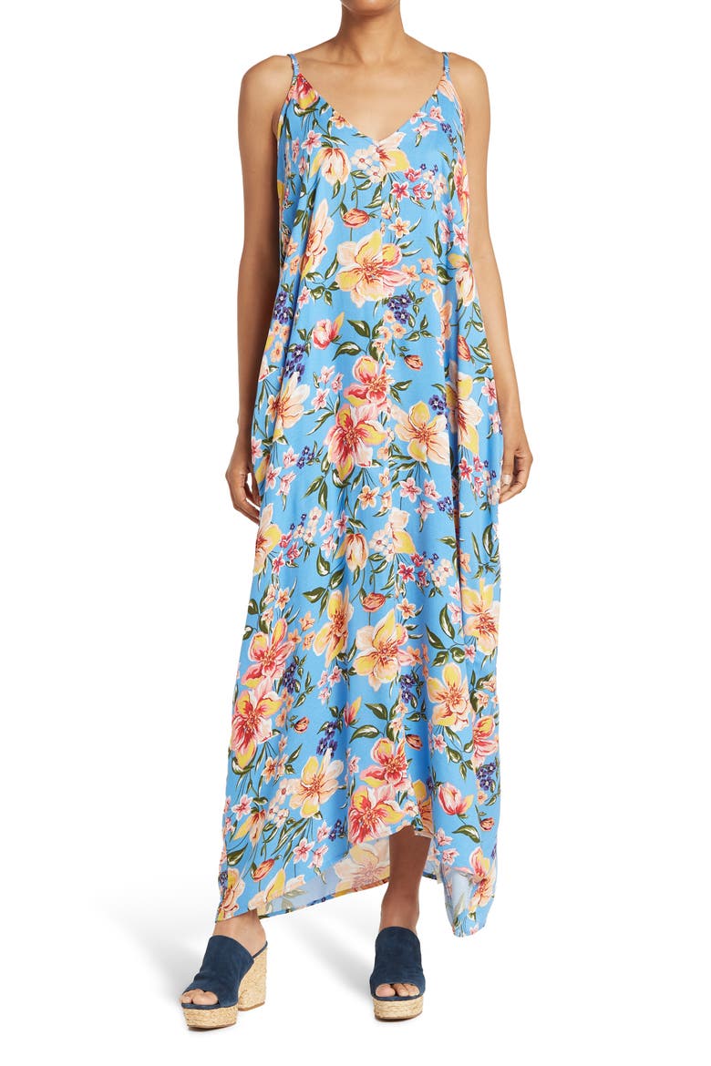 Printed Gauze Maxi Dress, Main, color, BLUE/ YELLOW