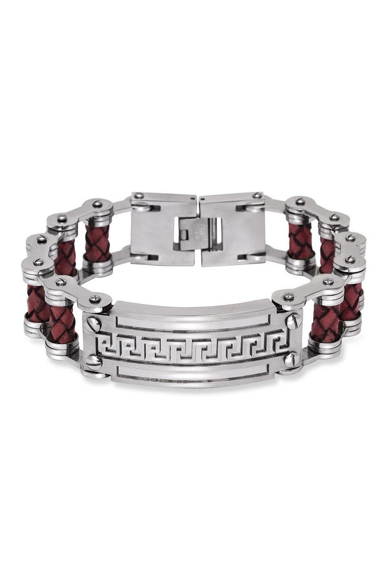 Red Braided Leather Bracelet, Main, color, RED