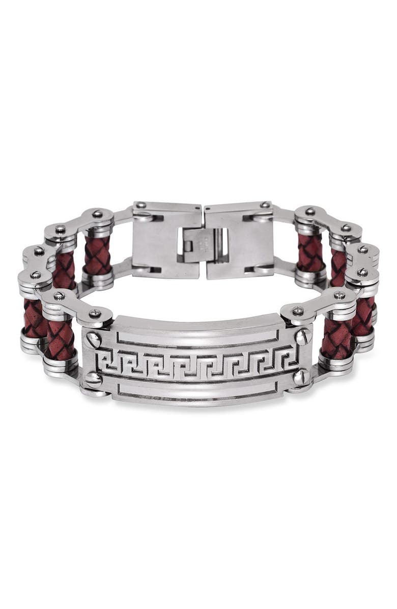 BLACKJACK Red Braided Leather Bracelet, Main, color,