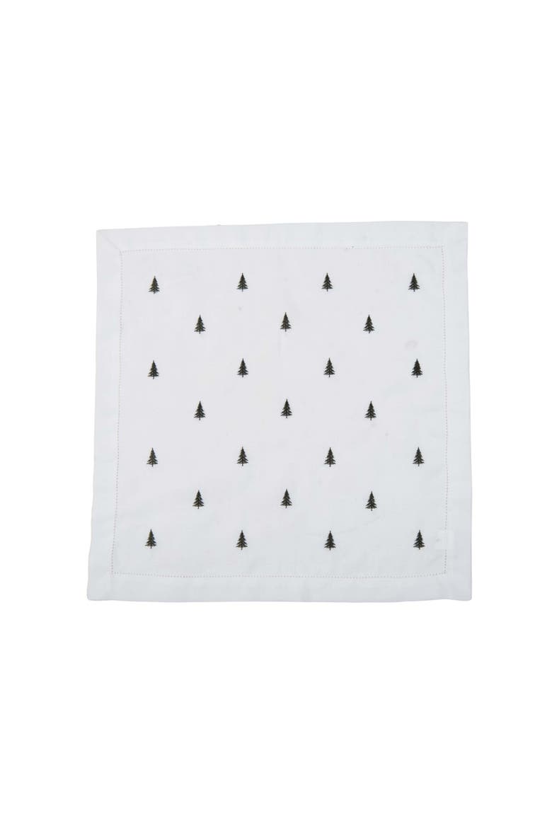 Evergreen Tree Embroidered Hemstitch Set of 6 Cloth Napkins, Alternate, color, Green