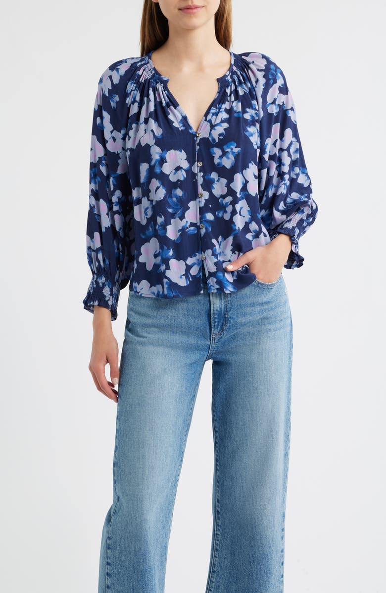 Rails Mariah Floral Smocked Button-Up Peasant Top, Main, color, Midnight Peony
