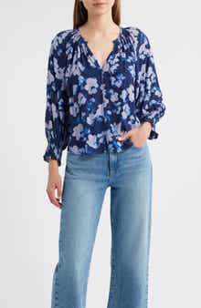 Rails Mariah Floral Smocked Button-Up Peasant Top