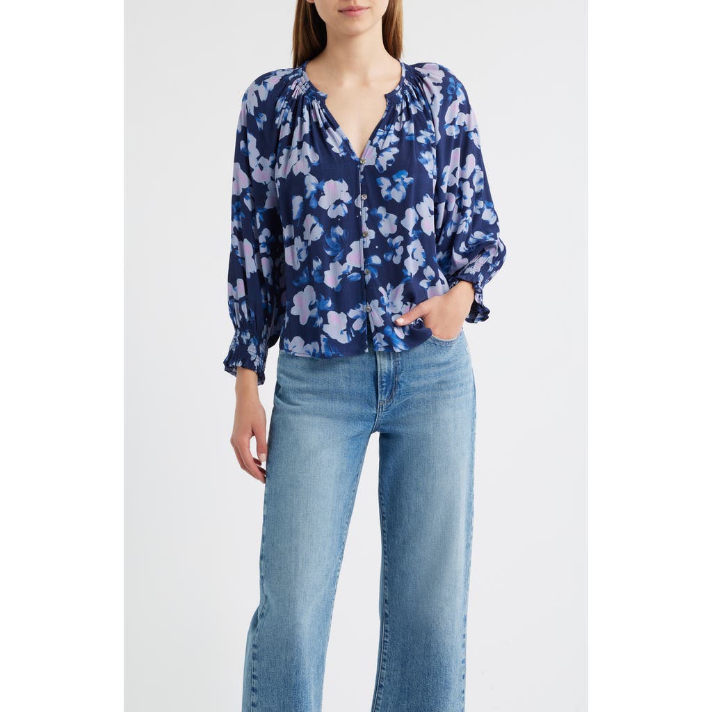 Rails Mariah Floral Smocked Button-up Peasant Top In Multi
