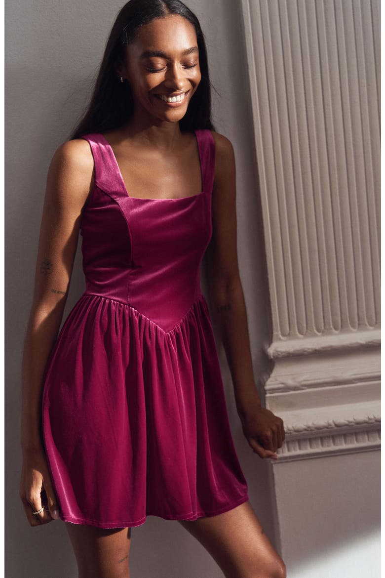 Square Neck Velvet Minidress, Alternate, color, PINK
