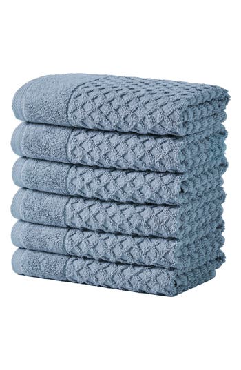 Woven & Weft 6-pack Diamond Textured Hand Towels In Blue