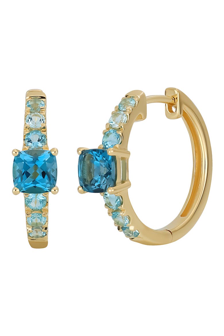 Color Jewel Embellished 14K Gold Hoop Earrings, Main, color, 14K YELLOW GOLD BLUE TOPAZ