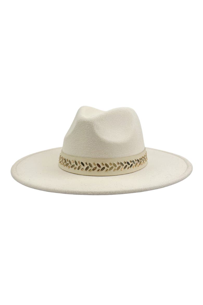 Studded Vegan Leather Trim Felt Fedora, Main, color, IVORY
