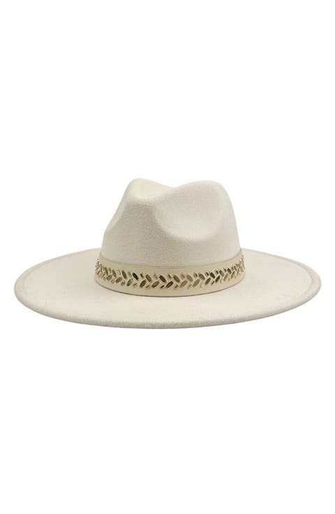 Studded Vegan Leather Trim Felt Fedora