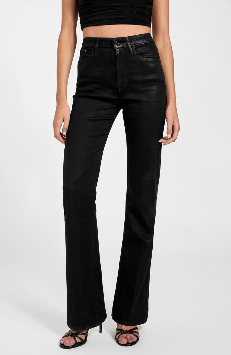 GUESS Sexy High Waist Coated Flare Jeans, Main, color, Jblack-Black