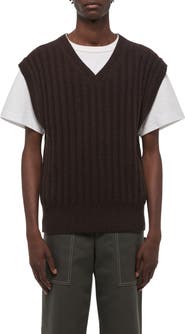 Helmut Lang Zephir Oversize V-Neck Ribbed Wool Blend Sweater Vest