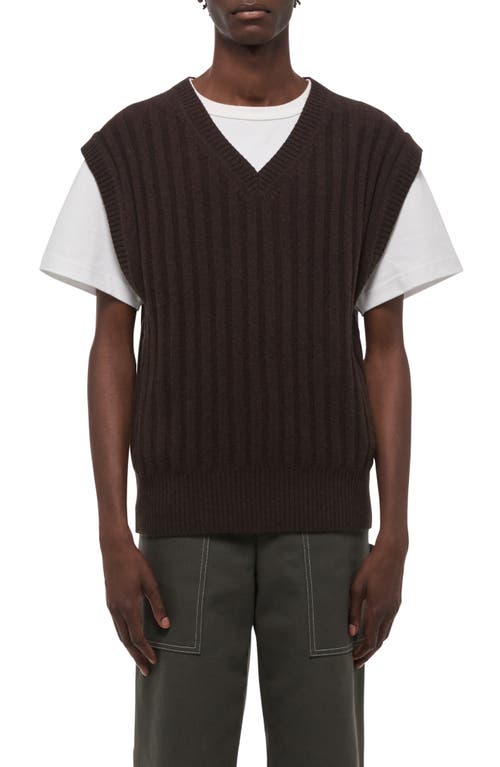 Helmut Lang Zephir Oversize V-neck Ribbed Wool Blend Sweater Vest In Brown
