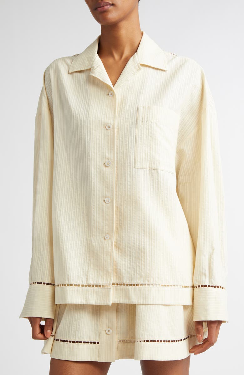 Golden Goose Texture Stripe Oversize Button-Up Shirt, Alternate, color, Shortbread