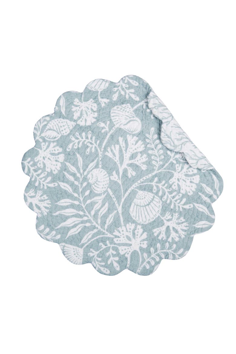 Seafoam Reef Scalloped Round Placemats Set of 6 Nautical Design Coral, 17", Alternate, color, White