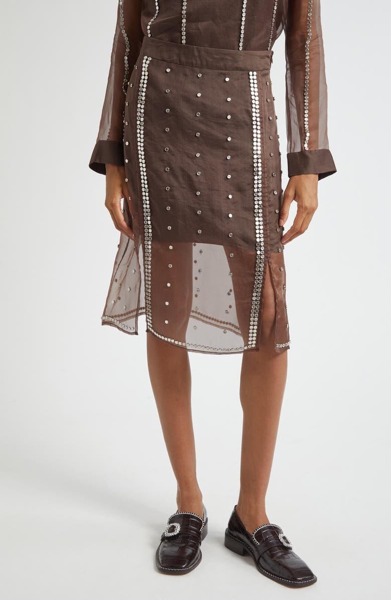 Wales Bonner Presence Studded Skirt, Main, color, Brown