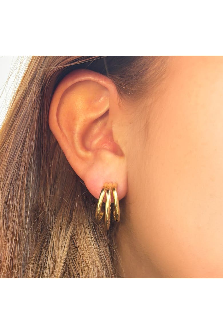 Gold Triple Hoop Earrings, Alternate, color, Yellow Gold