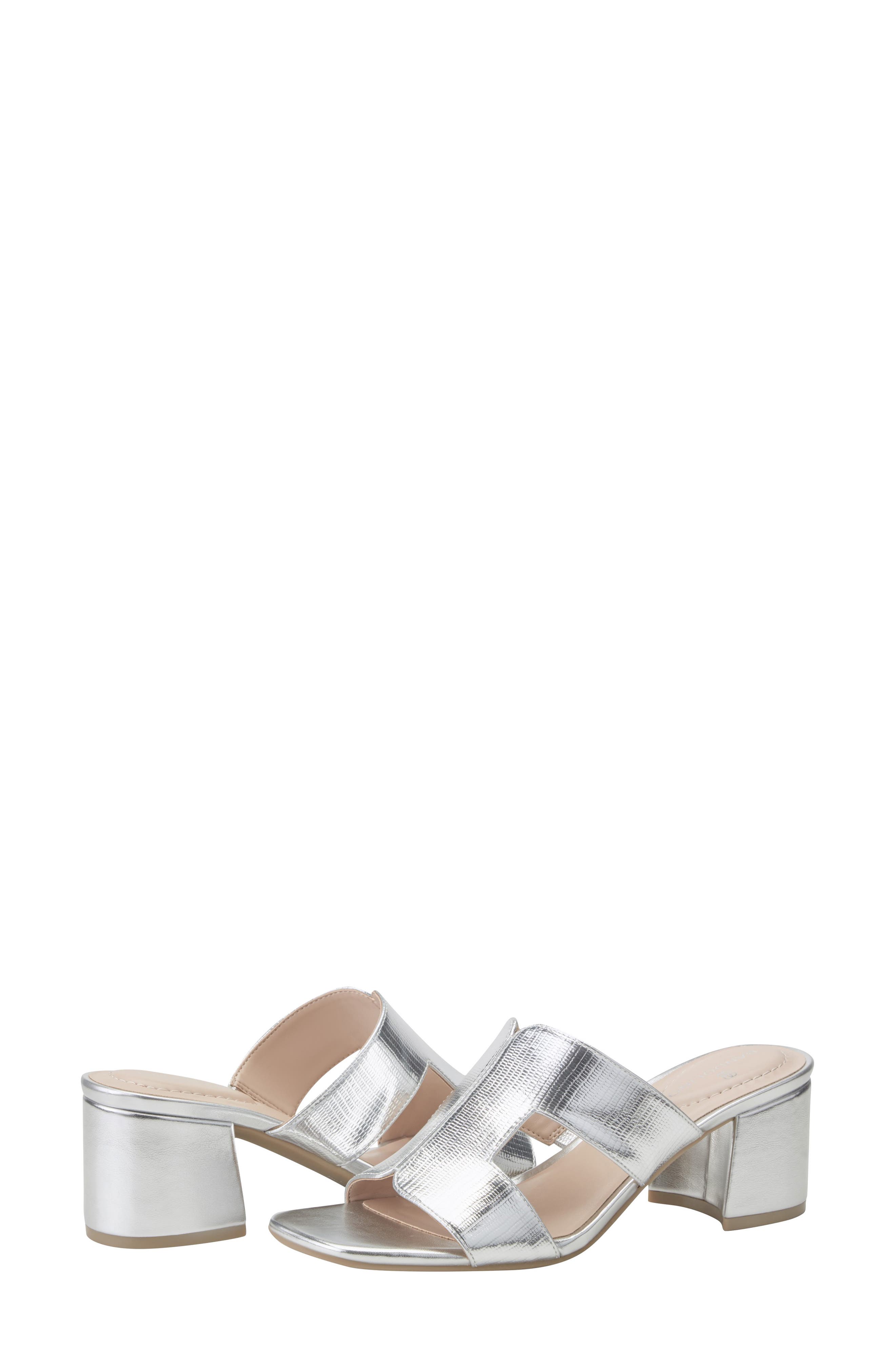 Bandolino Merring Block Heel Metallic Sandal, Alternate, color, Silver 040