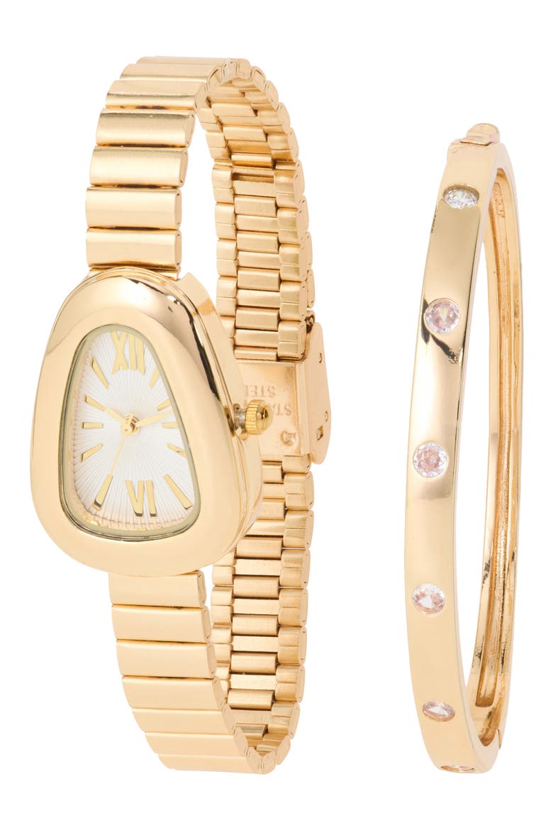 Bubble Watch & Crystal Bangle Set, Main, color, GOLD