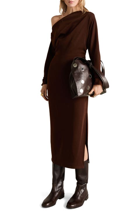 One-Shoulder Long Sleeve Crepe Maxi Dress