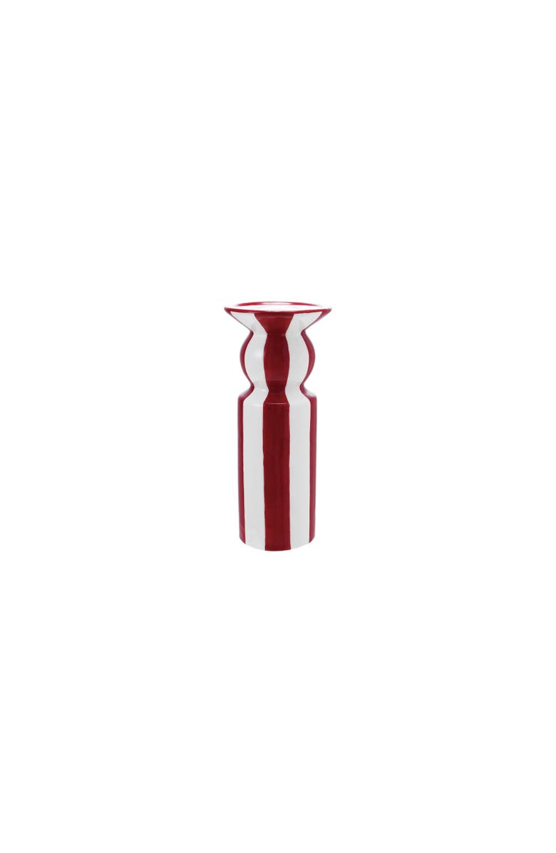 Storied Home Tall Hand-Painted Ceramic Striped Taper Holder, Red and White, Main, color, Red