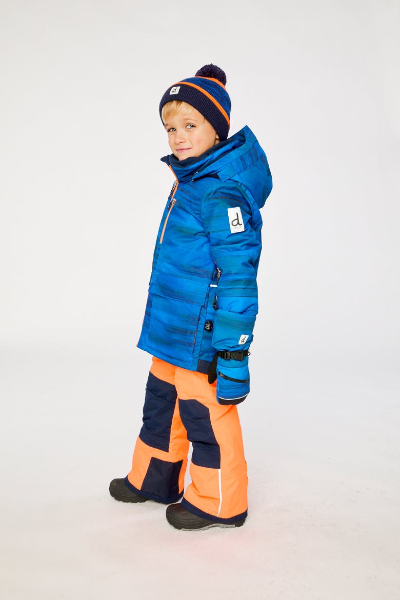 Play Hooded Jacket & Reinforced Pants Two Piece Snowsuit, Alternate, color, Navy Blue and Orange