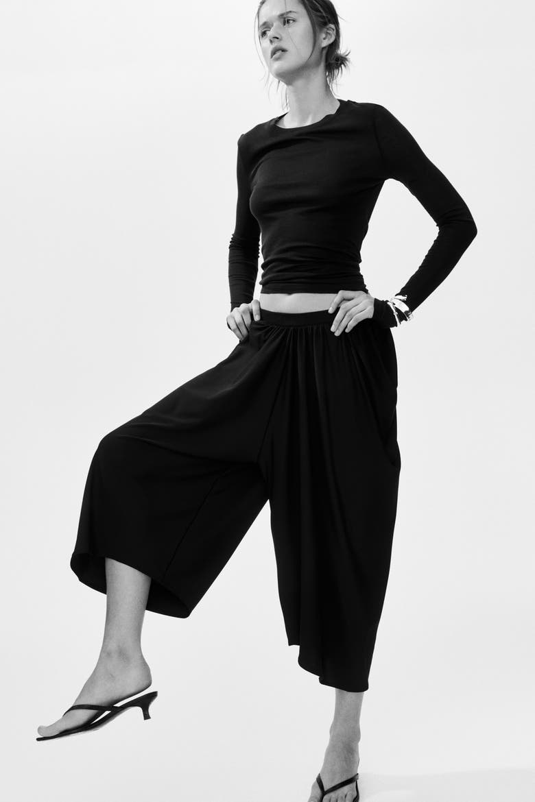 Cropped Barrel-leg Pants, Alternate, color, Black