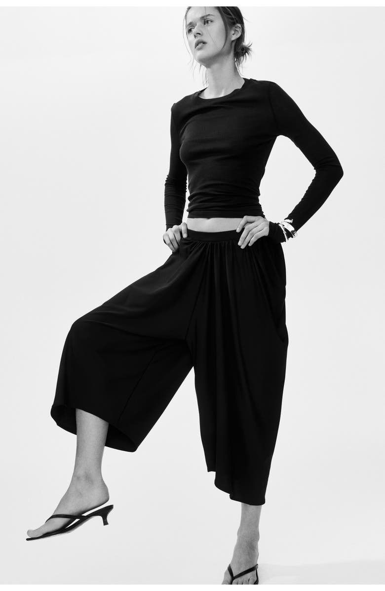 H&M Cropped Barrel Trousers, Alternate, color, Black