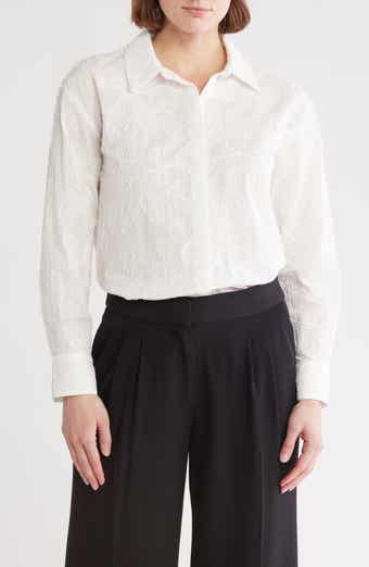T Tahari Floral Soutache Long Sleeve Button-Up Shirt