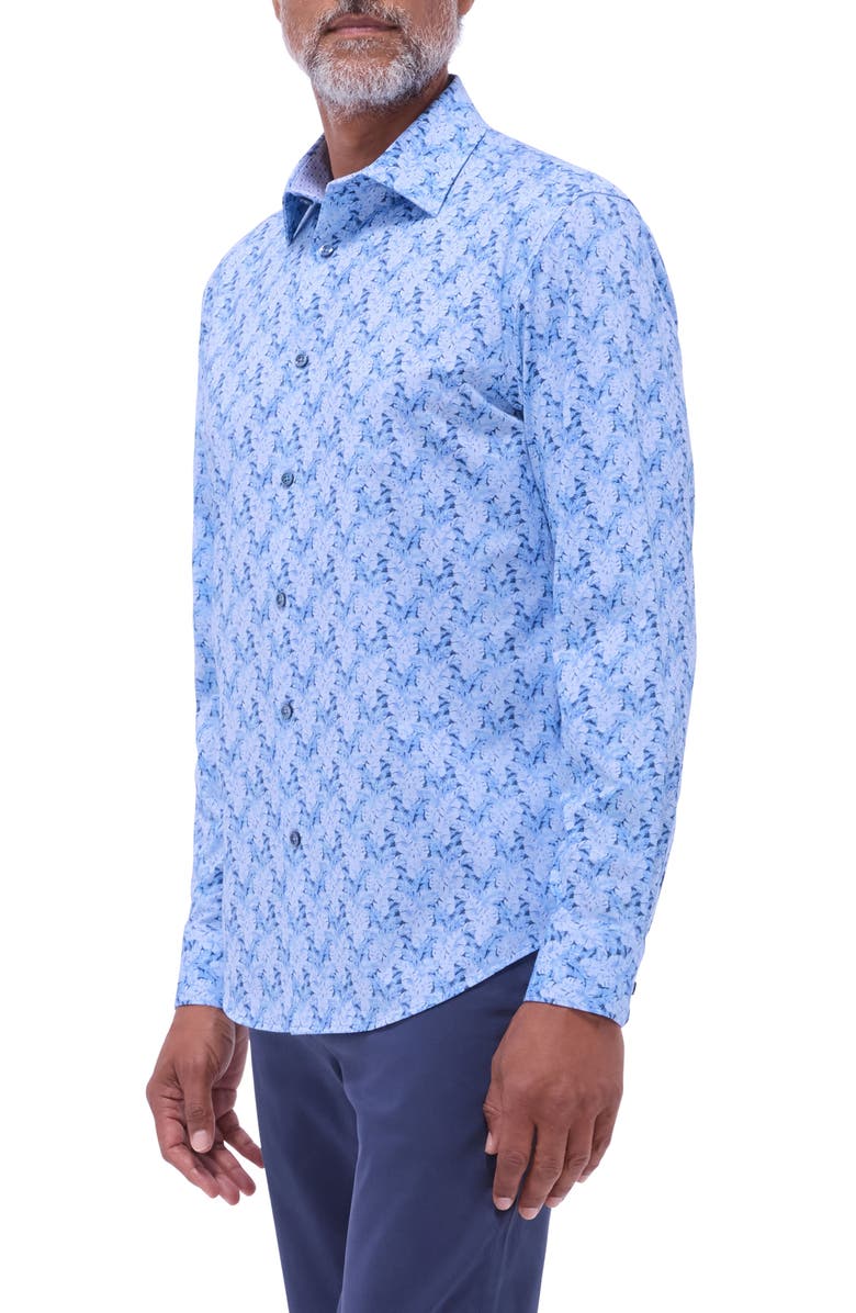 Bugatchi Jimmy OoohCotton<sup>®</sup> Leaf & Diamond Print Button-Up Shirt, Alternate, color, Air Blue