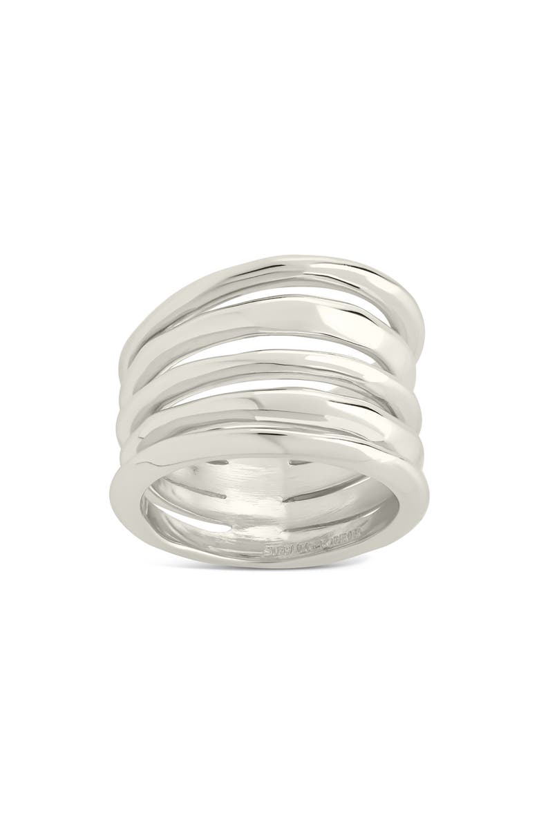 Sterling Forever Faye Textured Layered Band Ring, Main, color, Silver