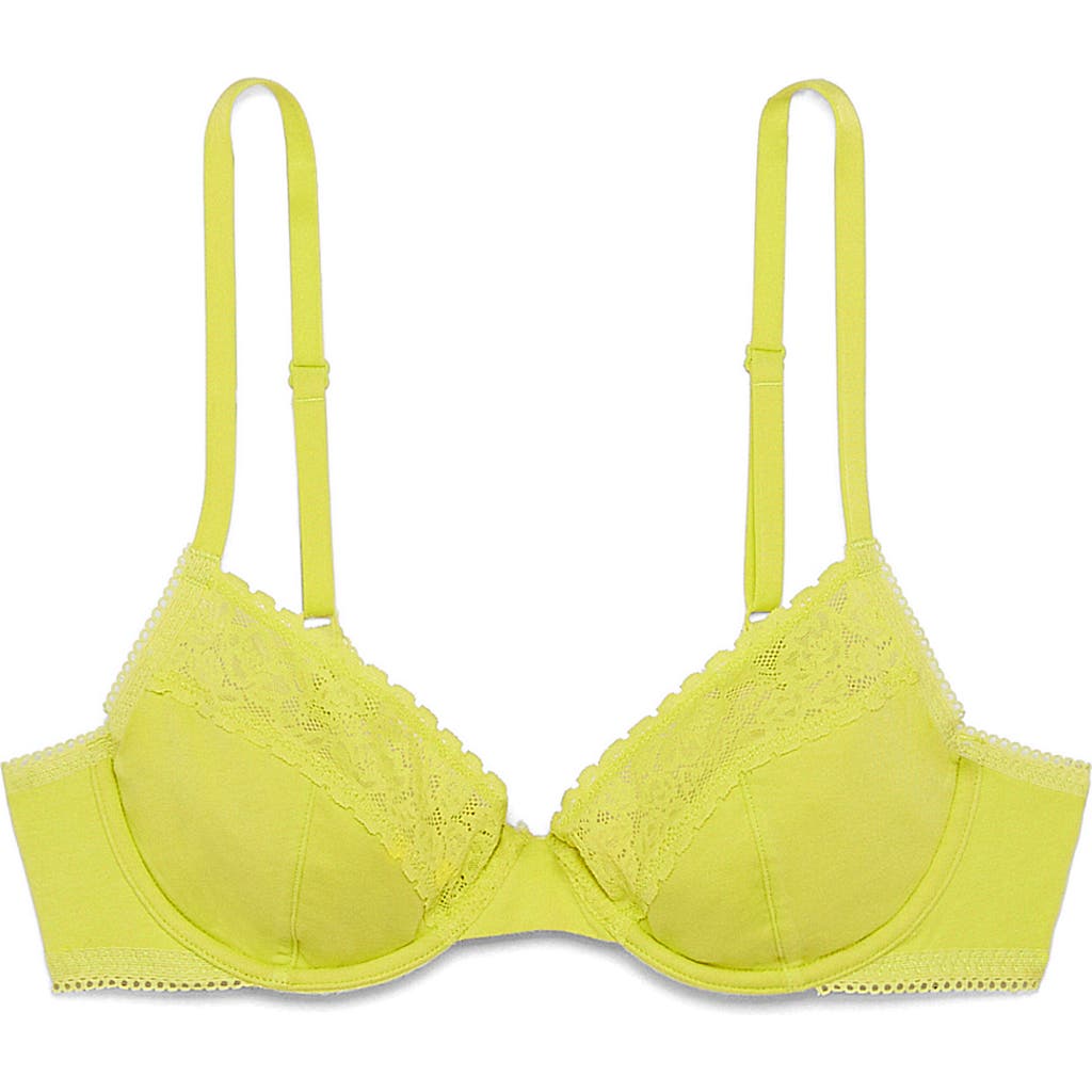 Savage X Fenty Stretch Cotton Essentials Lace Trim Unlined Bra In Yellow
