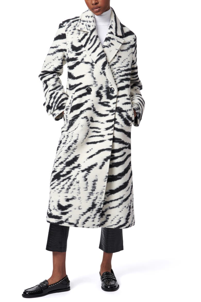 Bengal Tiger Stripe Double-Breasted Coat, Alternate, color, BLACK/ WHITE