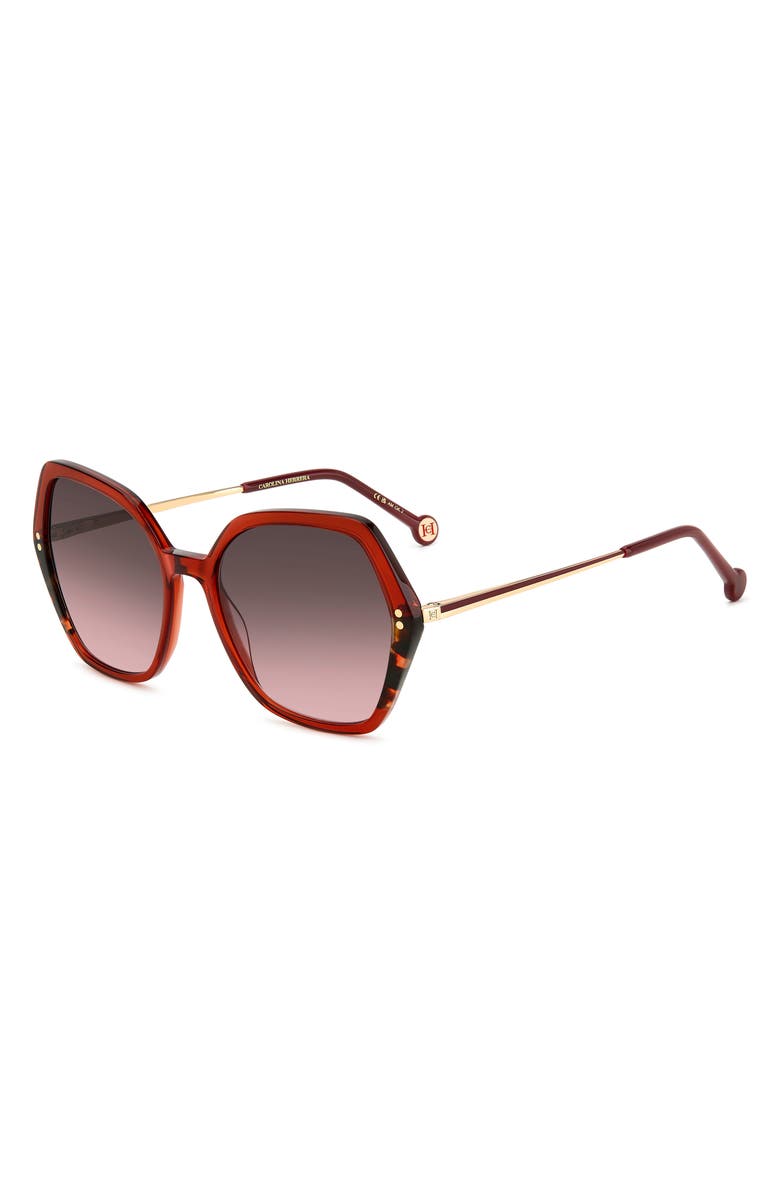 Carolina Herrera 55mm Gradient Geometric Sunglasses, Alternate, color, Burgundy Havana
