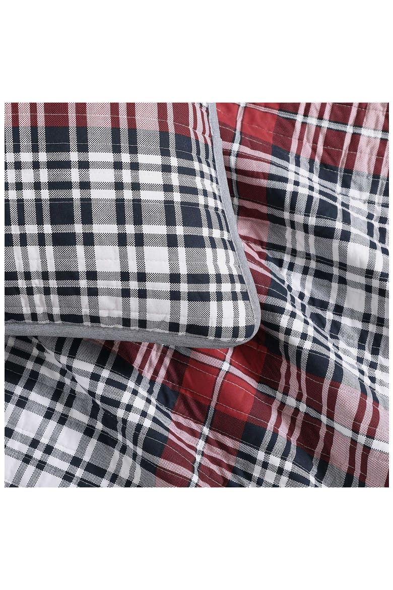 Collegiate Tartan Plaid Cotton Quilt & Shams Set, Alternate, color, WHITE/ MEDIUM RED/ NAVY BLUE