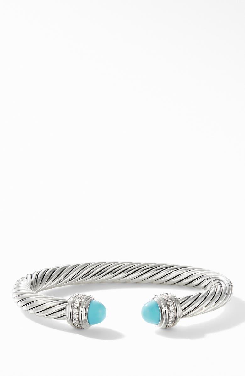 David Yurman Cable Bracelet with Turquoise and Pavé Diamonds, Main, color,