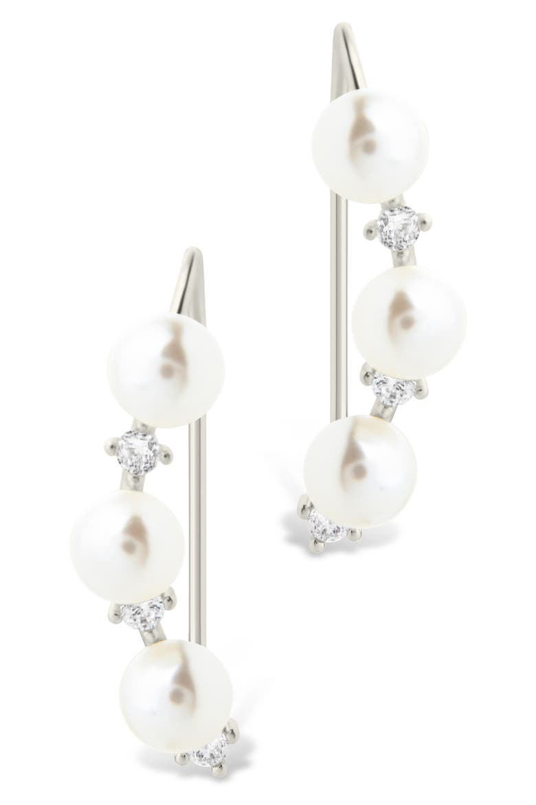 Siena Cubic Zirconia & Cultured Pearl Threader Earring, Alternate, color, SILVER