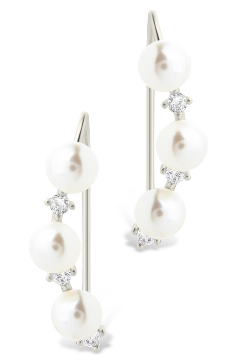 Sterling Forever Siena Cubic Zirconia & Cultured Pearl Threader Earring, Alternate, color, Silver