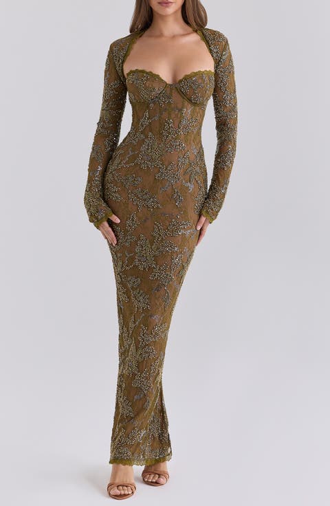 Lucelle Embellished Lace Maxi Dress