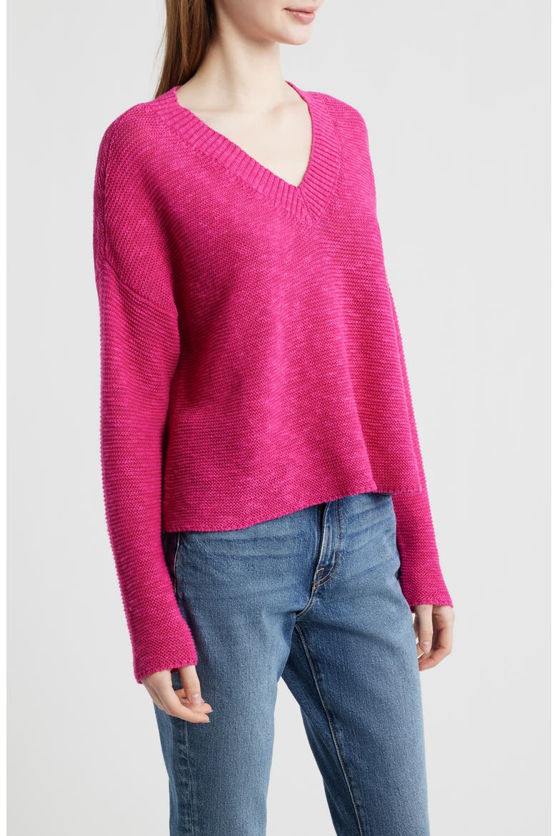 Organic Linen & Organic Cotton V-Neck Sweater, Alternate, color, FUCHSIA