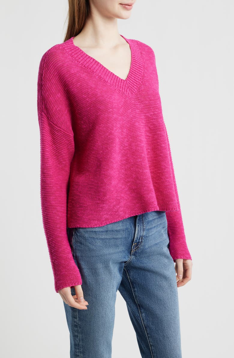 Eileen Fisher Organic Linen & Organic Cotton V-Neck Sweater, Alternate, color, Fuchsia
