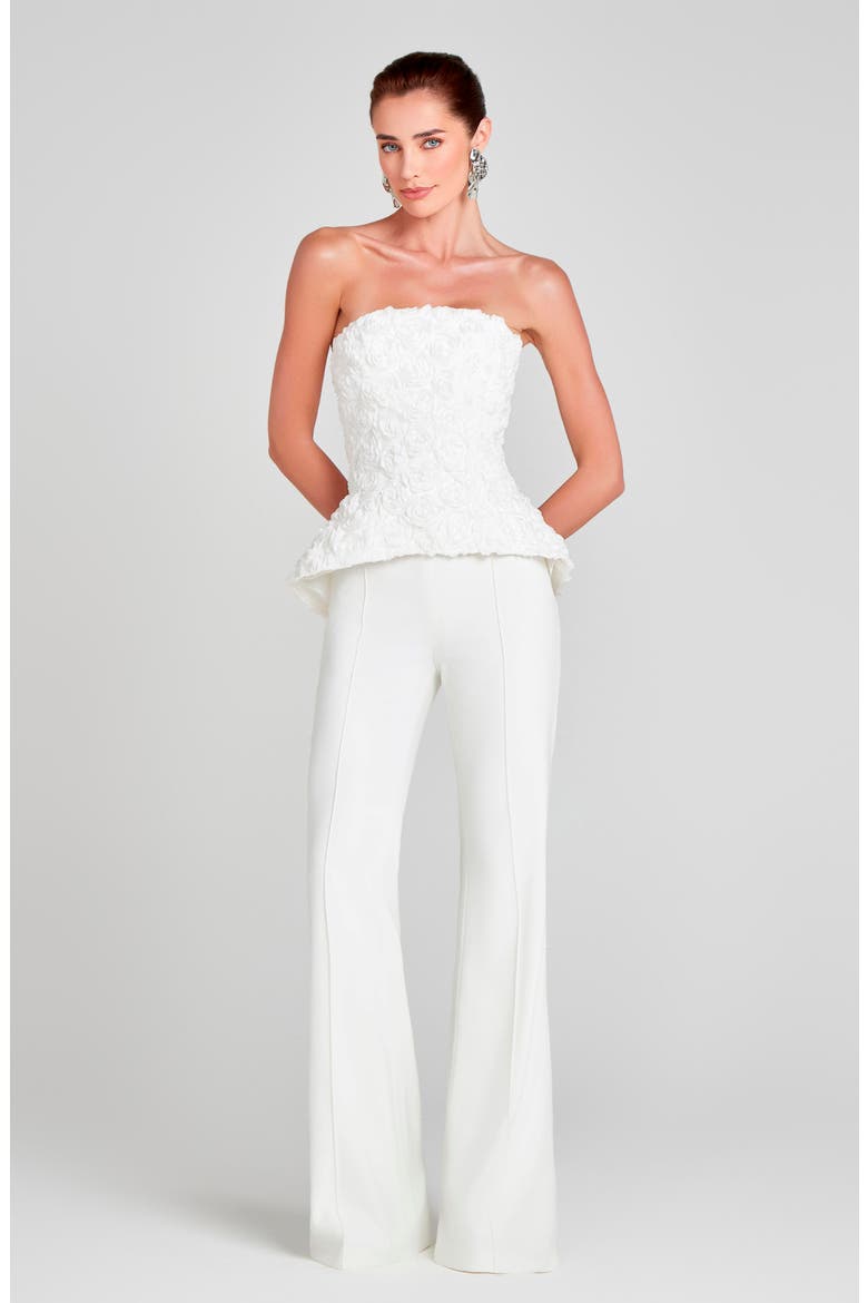 Phoebe Rosette Strapless Peplum Top, Alternate, color, WHITE