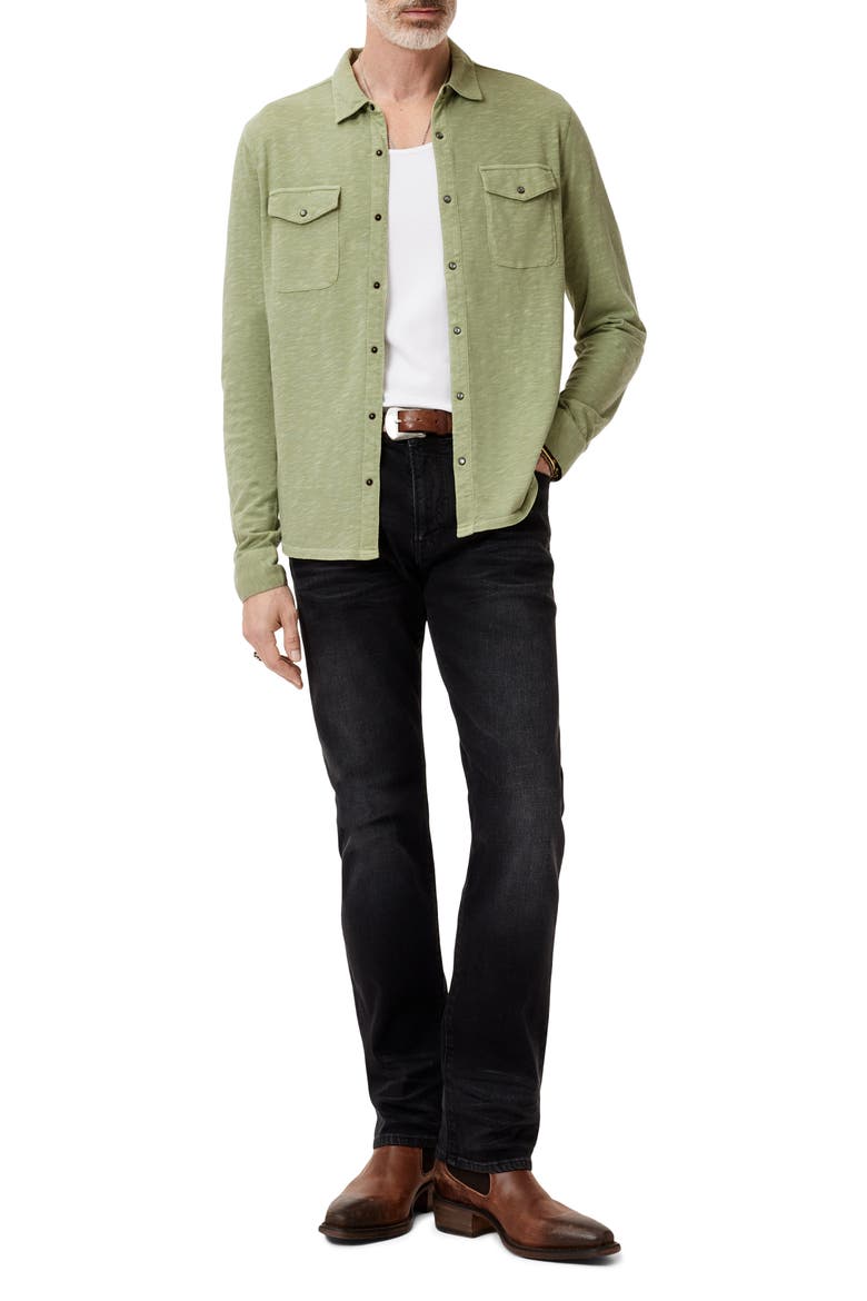 Avron Slub Organic Cotton Knit Snap-Up Western Shirt, Alternate, color, IVY